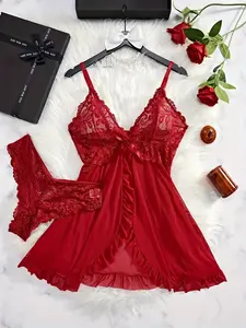 Vintage Red Lace Nightgown Women's - Sheer Sleepwear Lingerie for Romantic Nights