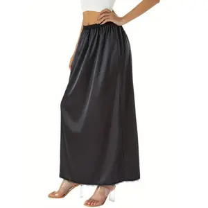 Half Slip Lace Long Underskirt Women's Satin Half Slip Half Slips for Under Dresses Slip Fabric Womenswear Maxi Black Bottom Polyester Slit Casual