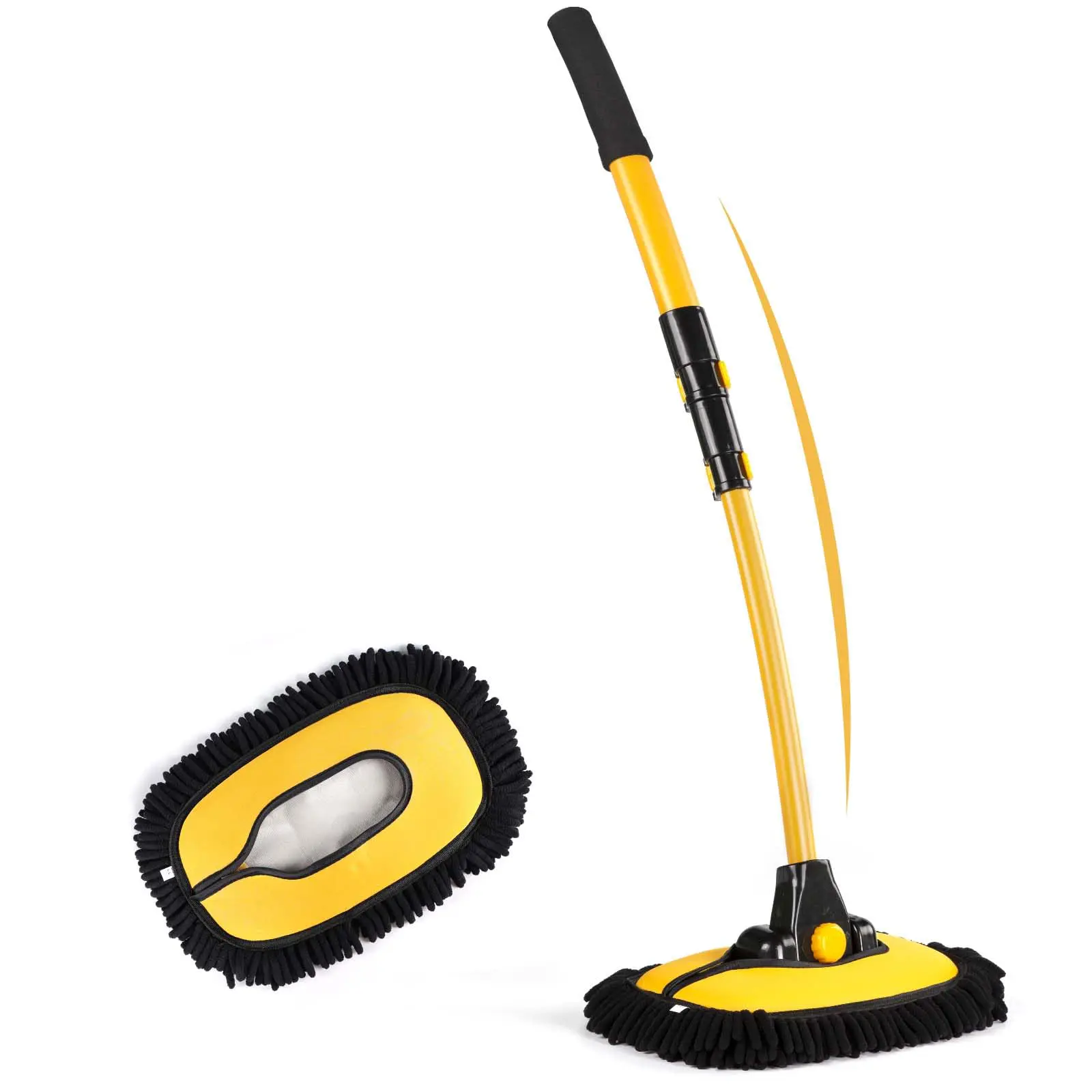 【DealsForYouDays】43'' Long Handle Car Wash Mop Brush, 15° Ergonomic Design, Retractable Aluminum Alloy Pole(Durable), Avoid Scratching，Suitable for Cars, Trucks, SUVs, RVs and Homes Cleaning - Auto Wash Accessory! Father Day Gift!