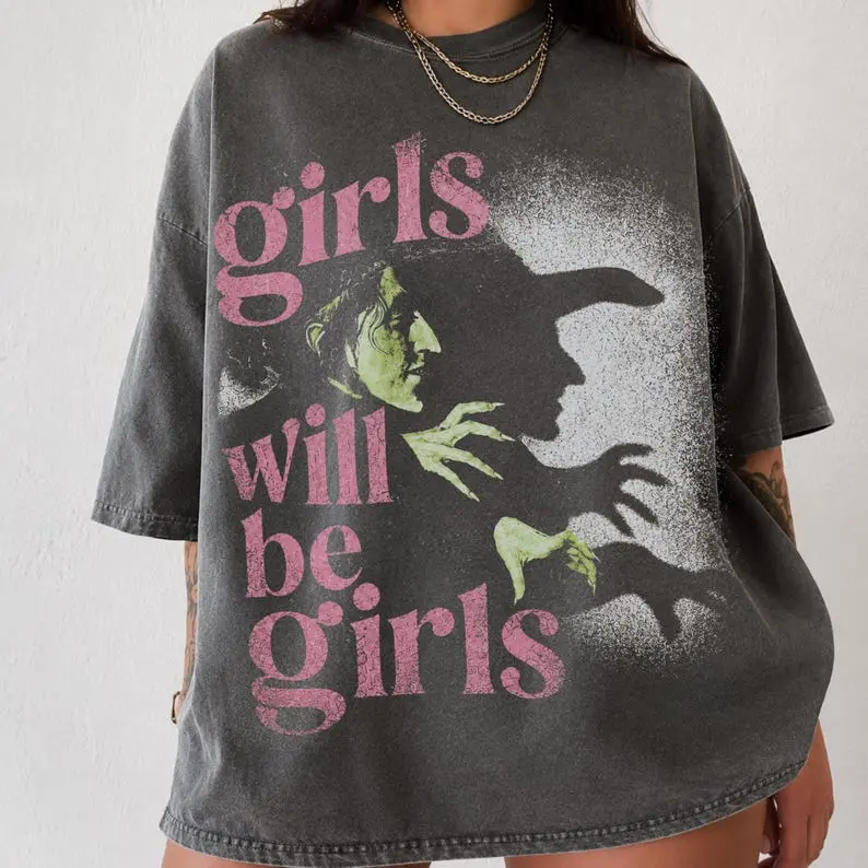 Girls Will Be Girls Shirt, Witchy Feminist Graphic Tee, Pink Goth T-Shirt, Vintage Summerween Shirt, Grunge Halloween Apparel