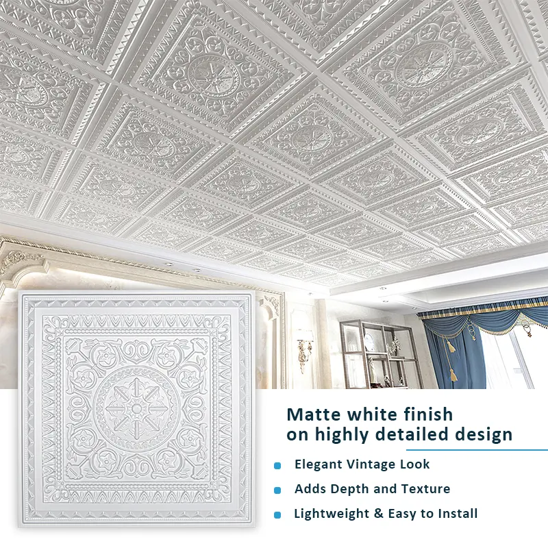 Art3d Flexible PVC 3D Square Glue-Up Ceiling Tile, 24"x24" Matte Floral (12-Pack, 48 Sq Ft/Case), Easy to Cut/Paint, Art Deco Paintready Surface, 3D Wall Panels Textured Wallpaper for Bathroom Interiors & Drop Tile Ceiling Decoration