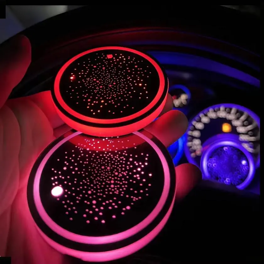 1PCS/2PCS/4PCS LED Cup Holder Lights for Car, Rechargeable 7 Color-Changing Light Up Cup Holder Insert Coasters, Car Accessories for Teens