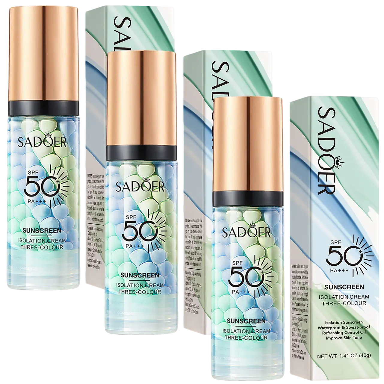3 In 1 Sunscreen Isolation Cream, SPF 50, One Step Color Corrector Face Primer, Moisturizing Skin Tone Correcting, Radiance Skin Green Moisturizer