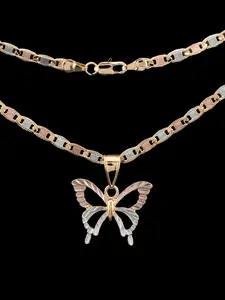 New butterfly pendant in three-tone gold plating, includes a 20-inch or 24-inch chain. Gift Necklace gifts women