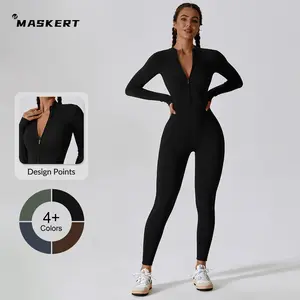 MASKERT Women's Long Sleeved Tummy Control Jumpsuit Comfortable Skin Friendly Stretchable Activewear for Workout Gym SpringStatements