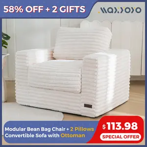 【Hot Sale】MAXYOYO Modular Bean Bag Chair, Striped Faux Fur Upholstered Floor Sofa with Pillows and Armrests for Livingroom Bedroom