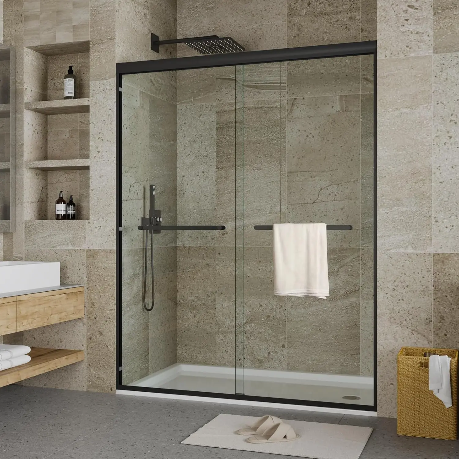 Garvee Upgraded-Matte Black Sliding Shower Door - Frameless or Framed, Space-Saving Bypass Design - 60"*59" , 6mm Tempered Easy-Clean Glass, Aluminum Alloy - Modern Bathroom Upgrade