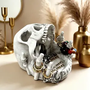 Gothic Resin Skull Jewelry Box Organizer Multiple Compartments & Necklace Hooks | Holds Rings/Earrings | Perfect Gift for Goth Girls | Vanity & Halloween Decor holder space-saving storage,  jewelry storage unit