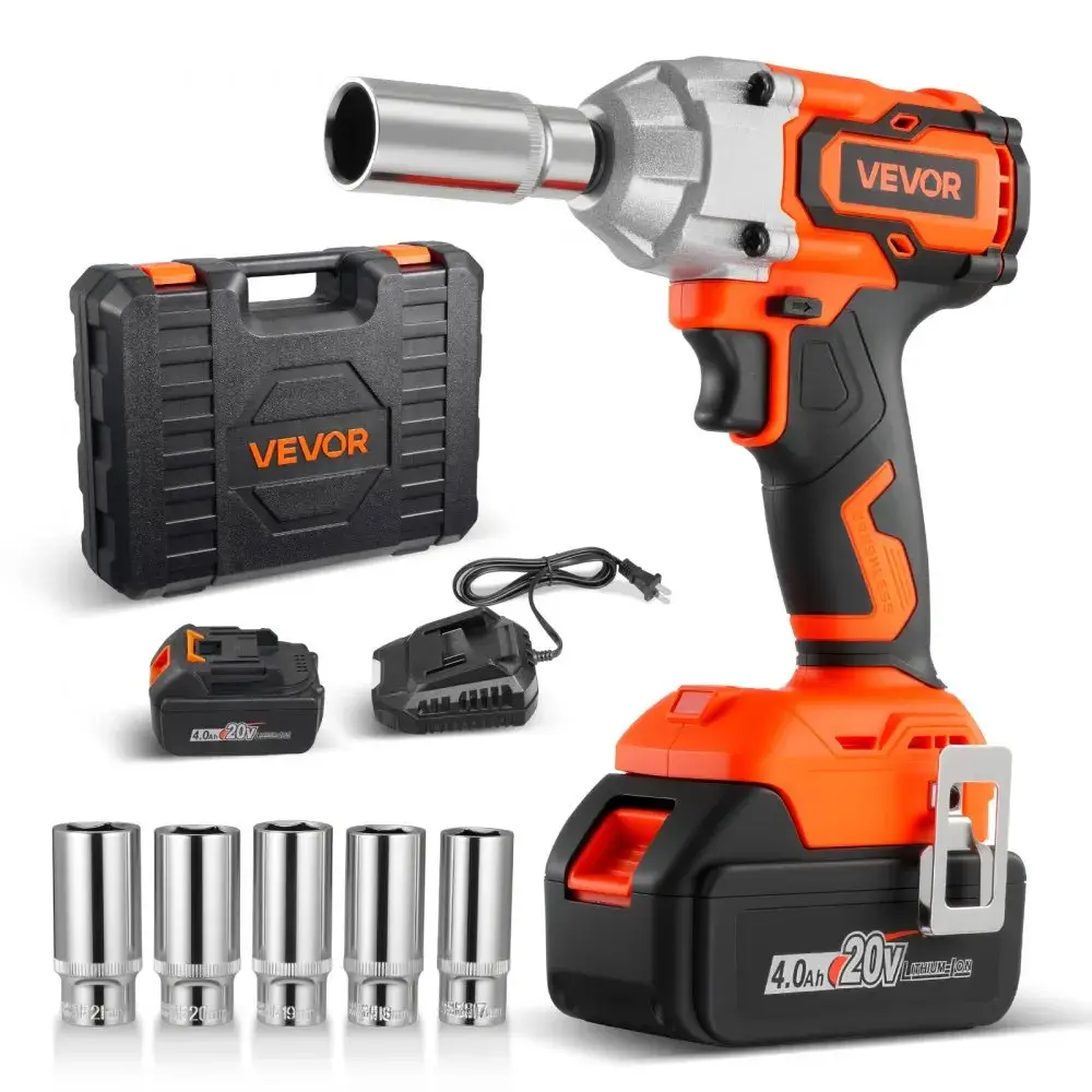 【Summerfinds】VEVOR Cordless Impact Wrench,280 ft-lbs / 380 N·m High Torque3/8 inch20V Electric Impact Wrench with Brushless Motor4Ah BatteryCharger5 Sockets and Belt Clipfor Car Tire Truck DIY