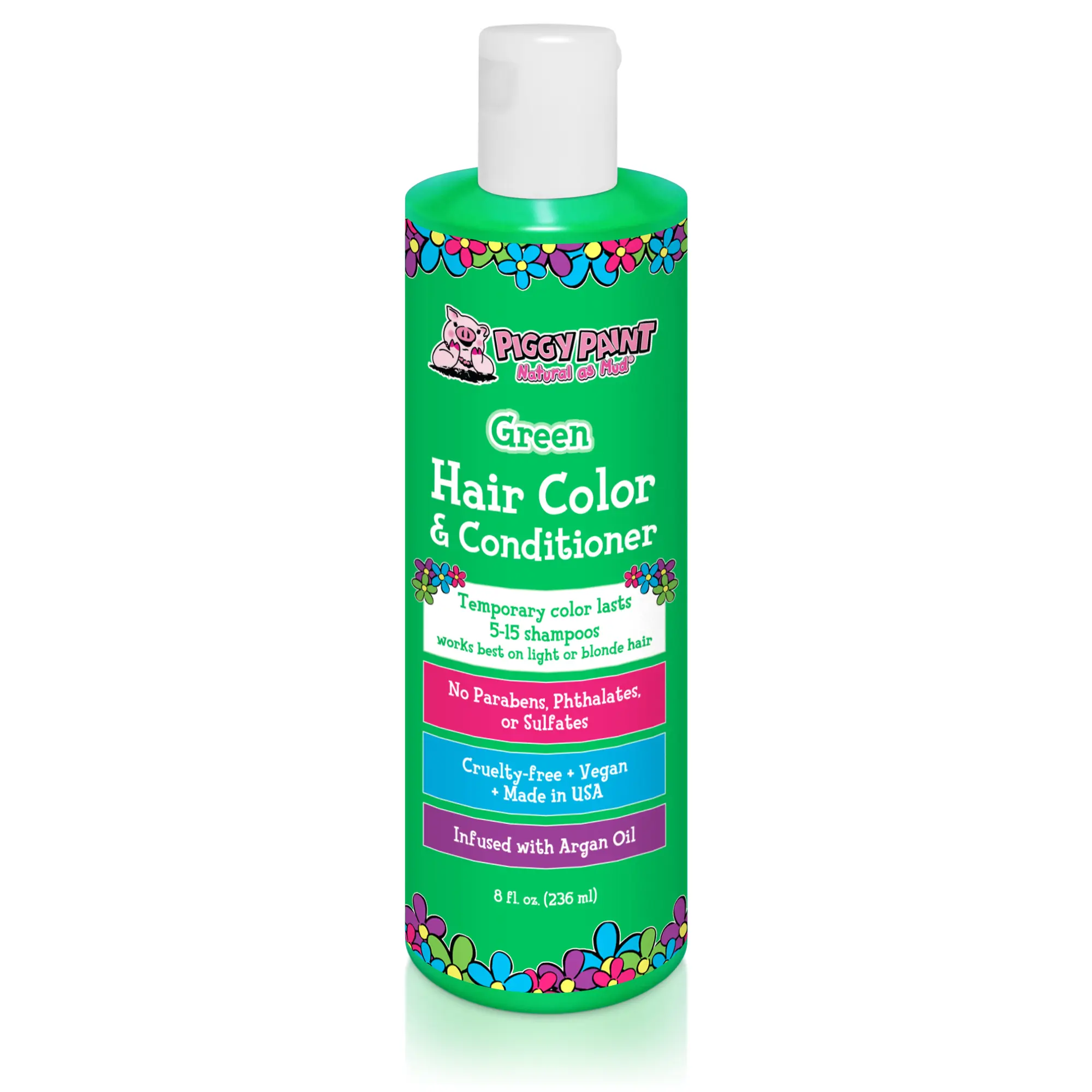 Piggy Paint Green Hair Color & Conditioner 8 fl oz Infused with Argan Oil for Strength Shine & Softness Cruelty-free Vegan