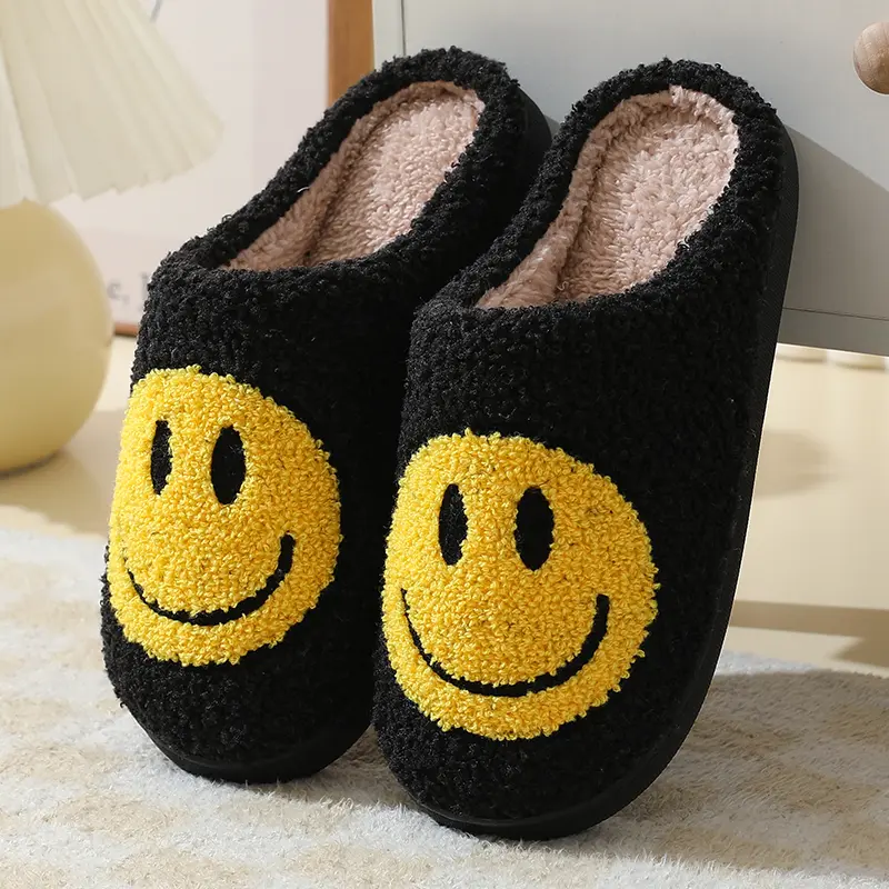 Women's Smiley Face Slippers, Cozy Soft Cotton Slip-on Ankle Footwear with an Anti-Slip Sole, Slime House Shoes for Indoor Autumn Wear, Home Indoor, Leisurely Home Wear, Stable And Secure Movement