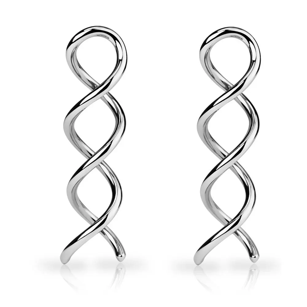 Swirl Twist Taper Earrings - 316L Surgical Steel - Pair