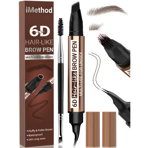 iMethod 2-in-1 Unisex Eyebrow Pen - 6D Hair-Like Finish, Multi-Use for Brows & Beard, Waterproof, Smudge-Proof, 3ML Long-Lasting Ink for Natural Fuller Look