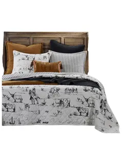 Hiend Accents Unisex Ranch Life Western Toile Reversible 3-Piece King Quilt Set - Qw2138-Kg-Bk