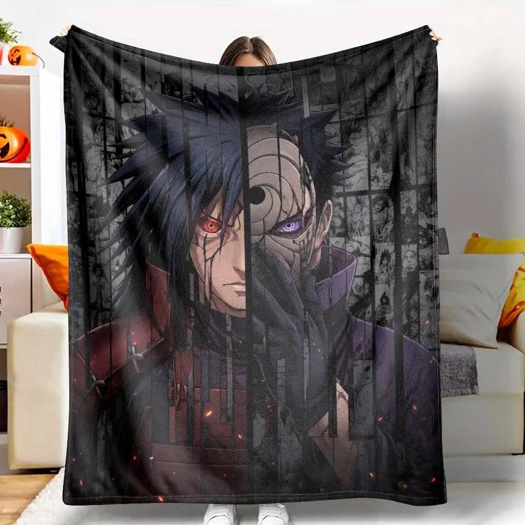 Anime Ninja Warrior Flannel Blanket Cool Masked Fighter Printed Pattern Ultra Soft Warm Lightweight Durable Texture Decorative Bed Sofa Living Room Travel Camping Gift