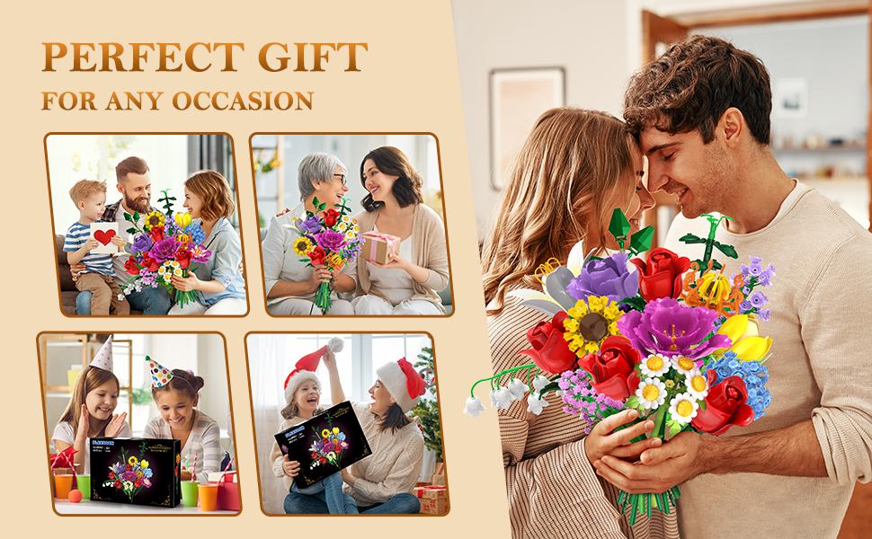 Flower Bouquet Building Set, 18 Roses & Botanical Collection, 1015 PCS Building Blocks, Home Decor Gift for Her, Adults, Women, Kids 6-12+