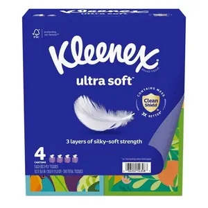 Kleenex Ultra Soft Facial Tissues, 4 Cube Boxes, 60 Tissues per Box, 3-Ply (240 Total), Packaging May Vary Toilet