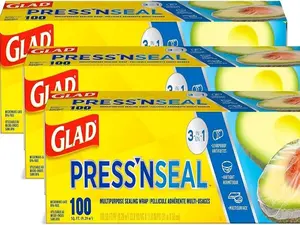 Glad Press N Seal Plastic Food Wrap, 100 Square Foot Roll, Pack of 3