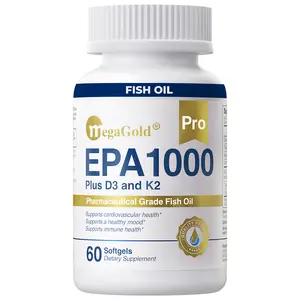 Pro Fish Oil EPA 1000mg Omega 3 with Vitamins D3 & K2 - Omega 3 Fatty Acid Supplements, Burpless Fish Oil Capsules for Men and Women - 60 Count Mini Softgels