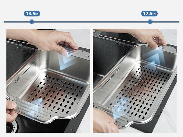 Hibbent Over the Sink Colander Strainer Basket - ALL METAL Extendable Drain Colander for Wash Vegetables and Fruits Dry Dishes, 6 Quart Large Size, New Home Kitchen Essentials Hibbent Over the Sink Colander Strainer Basket - ALL METAL Extendable Drain Colander for Wash Vegetables and Fruits Dry Dishes, 6 Quart Large Size, New Home Kitchen Essentials