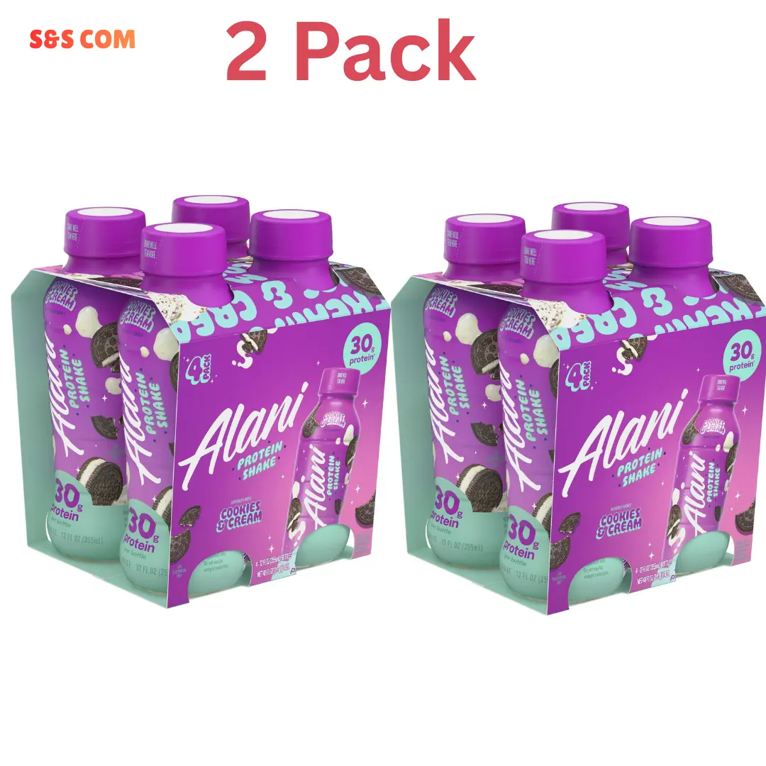 (2 Pack) Alani Nu Protein Shake, Cookies & Cream, 12 fl oz, 4 Pack, Bottles, 30g Protein, Gluten Free