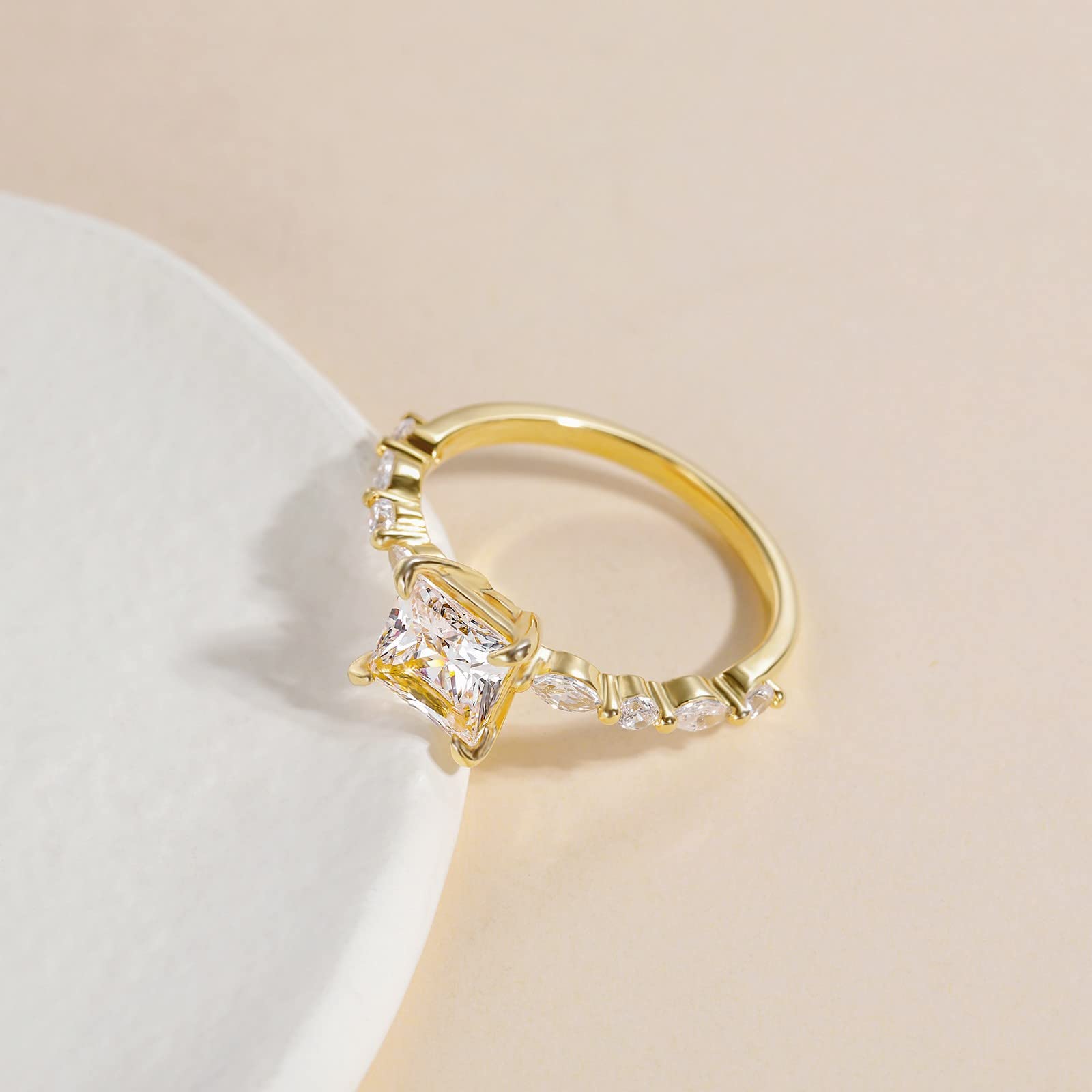 EAMTI 2CT 925 Sterling Silver Engagement Ring Cubic Zirconia Princess Cut Wedding Band For Women