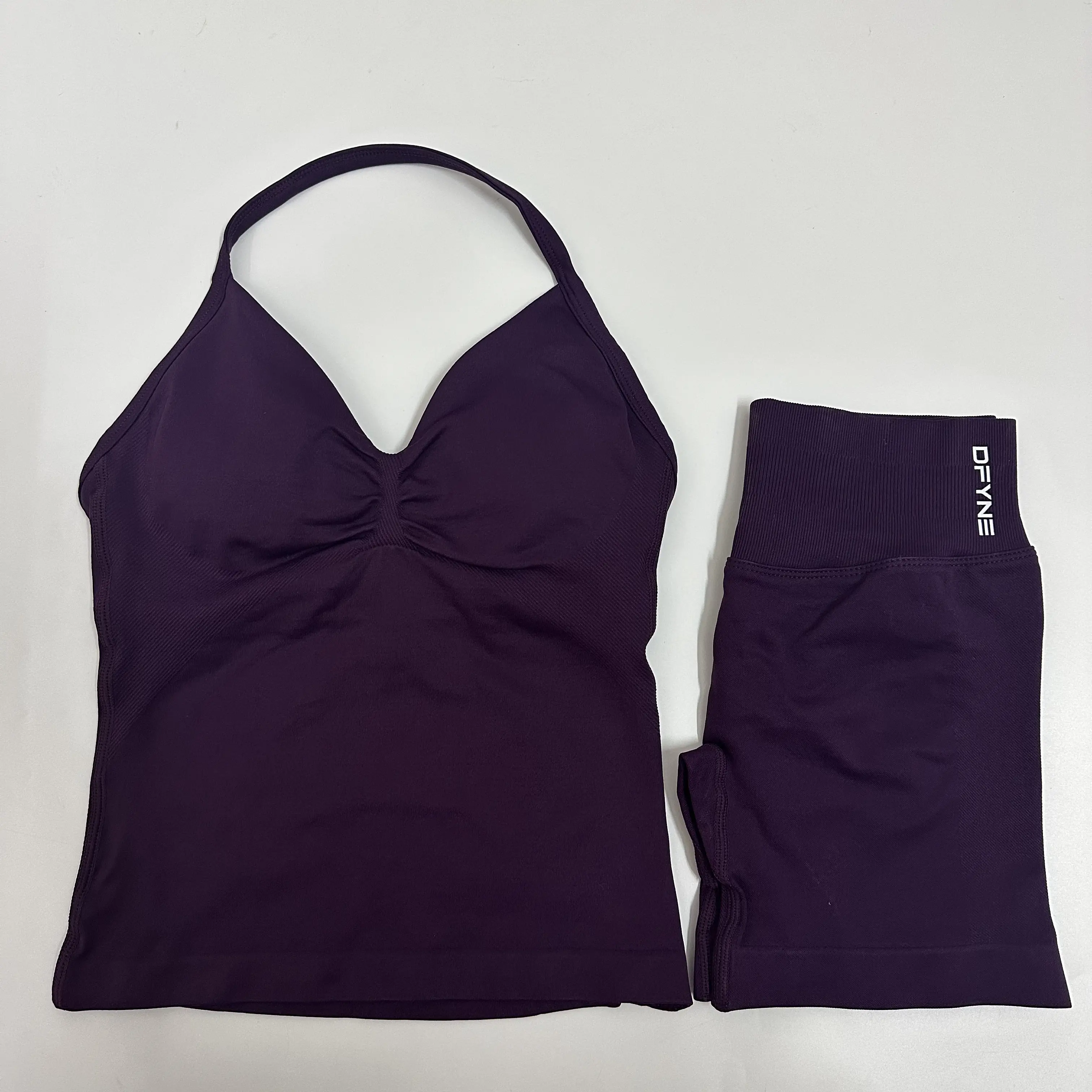 Women's DFYNE Impact Seamless High-Waisted Scrunch Shorts Set - Padded Halter Sports Bra, for Gym Workout Women