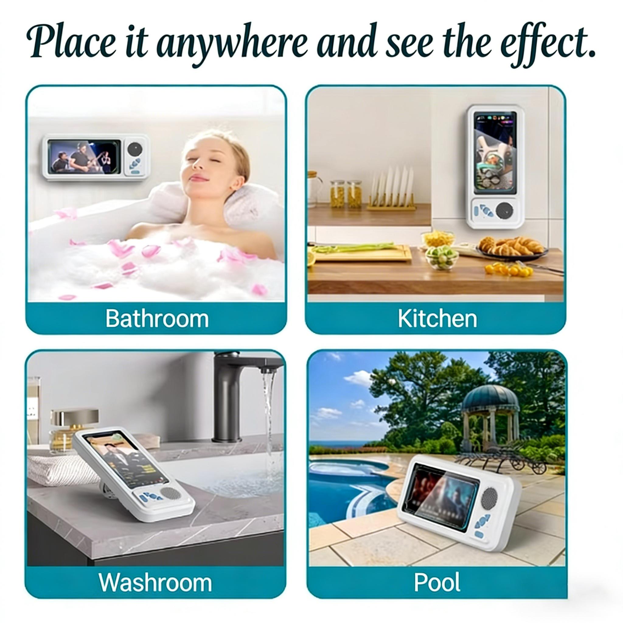 Waterproof Box Speaker Bathroom360°Rotating Touchscreen Bluetooth Speaker forMoviesMusic PhoneHolder Audio Shower TV HolderforSwimming Pool KitchenBathroom Sink -Device