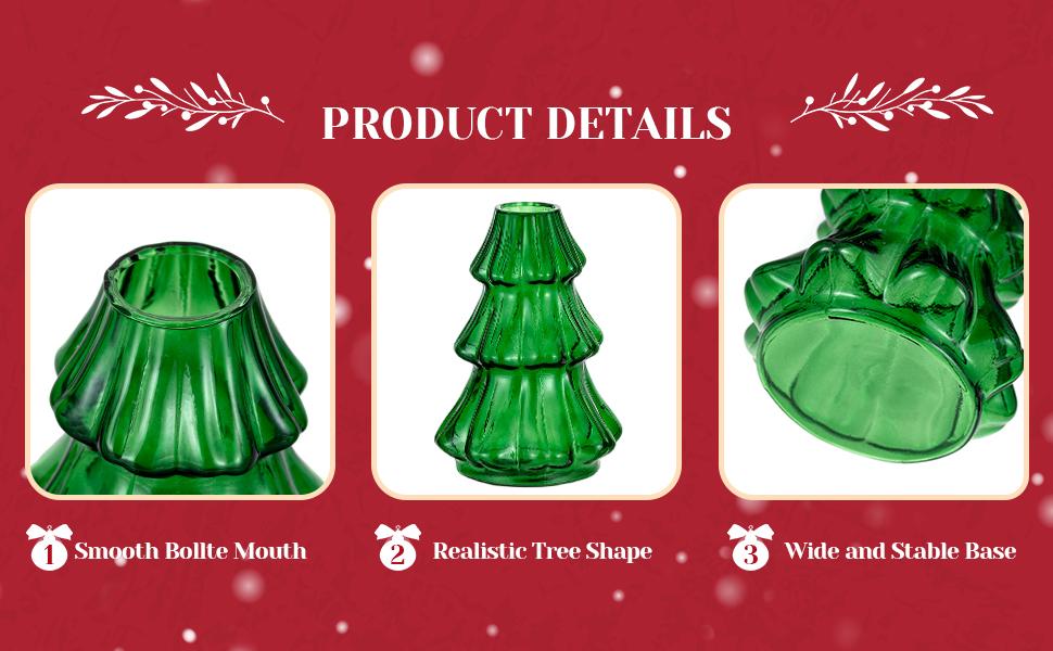 Glass Christmas Tree Propagation Stations: 4 PCS Propagation Vases for Plant Hydroponic Cutting Flowers - Green Planter Pot for Home Holiday Decor Gifts