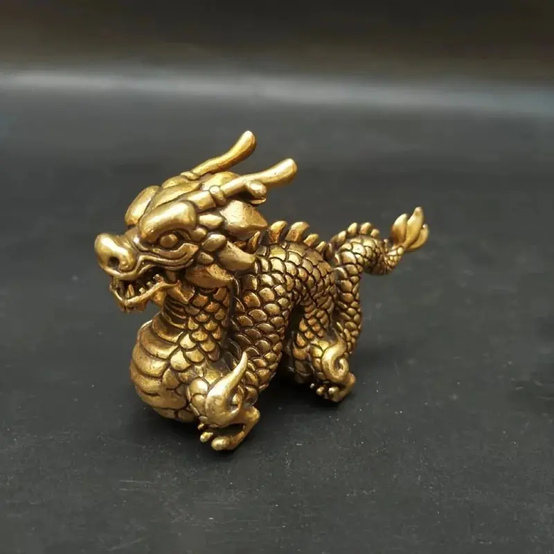 Handcrafted Vintage Brass Chinese Dragon Statue Figurine - Traditional Hero Sculpture for Home & Office Decor, Perfect for Holidays