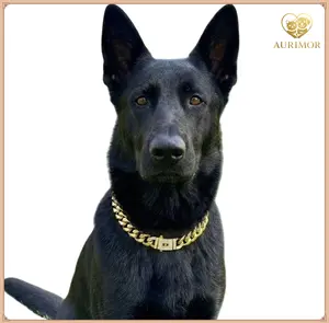14K Gold-Plated Cuban Chain Collar, Durable Stainless Steel, Secure Buckle, Comfortable & Pet-Friendly Jewelry for Small, dog accessories,Medium & Large Pets.16/18/20/22/24/26 Inch Gold Puppy Collar with Pendant,dog products