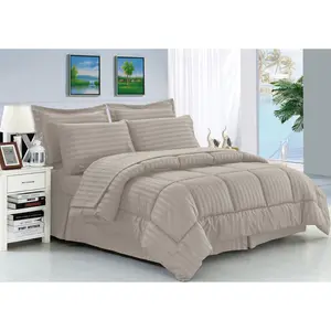 Elegant Comfort 8-Piece Dobby Stripe Comforter Set - Includes 4-Piece Sheet Set with Double Sided Storage Pockets