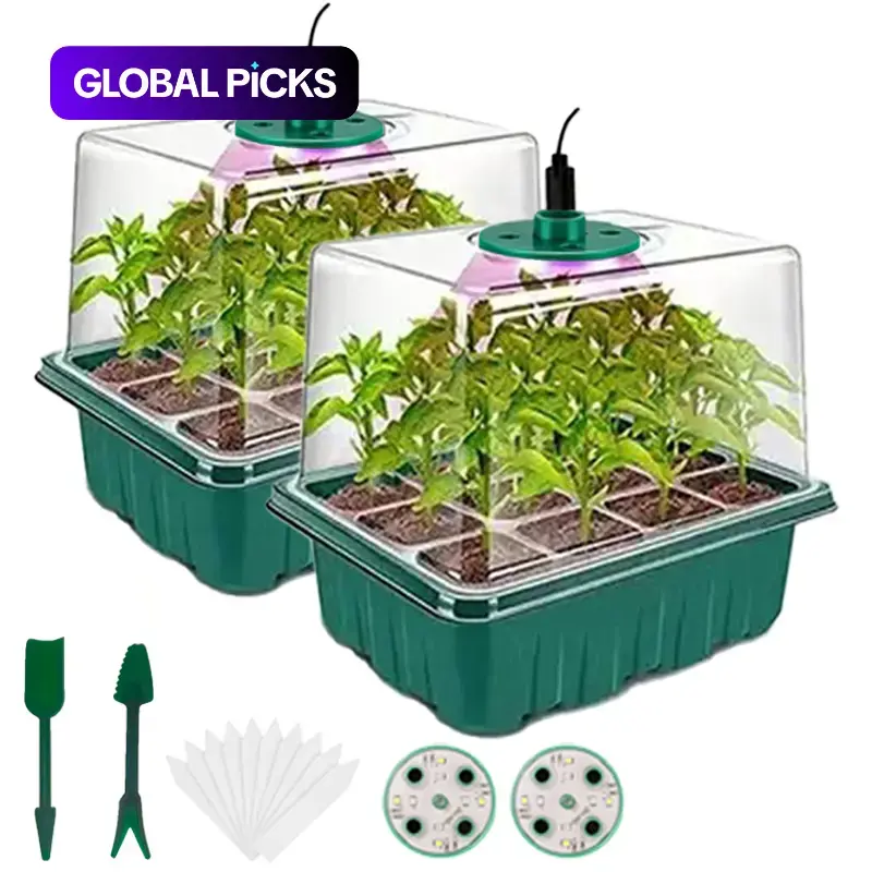 Seed Starting Tray Set with Easy Grow, Grow Light, Adjustable Humidity Dome, Mini Greenhouse for Indoor Plants, Indoor Gardening System, 8 Full Spectrum LEDs Growing Kit, Garden Plant Supplies #GLOBAL PICKS