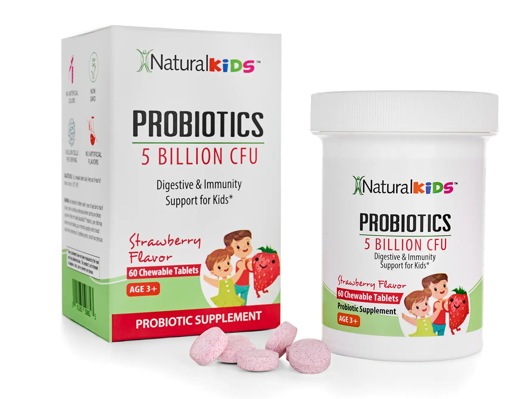 NaturalKids PROBIOTICS Chewable Tablets 5 Billion CFUs per Serving | Chewable Probiotics Tablets 60 Chewable Tablets | Strawberry Flavor