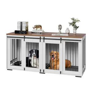 【Summervibes】VEVOR 72" Dog Crate Furniture for 2 Dogs,  , Double Dog Crate Furniture with Double Sliding Doors, Large Dog Crate TV Stand with Removable Tray, Steel Frame Double Dog Crate for Small, Medium, Large Dogs White