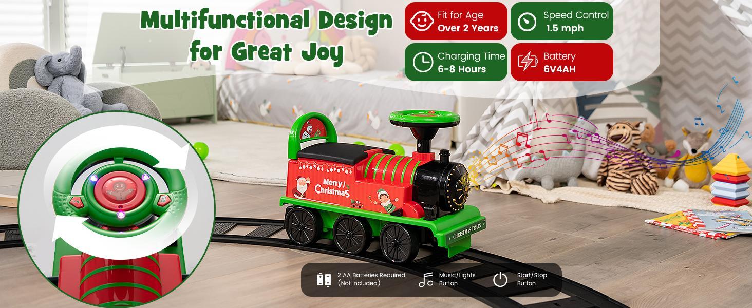 Costway 6V Electric Ride on Train with 16 Track Pieces, Toddler Ride-on Train Set with Flashing Light, Storage Seat & Anti-tilt Device,Playable Without Tracks, Gift for Boys Girls,Christmas Festival Gift Black Friday Cyber Monday