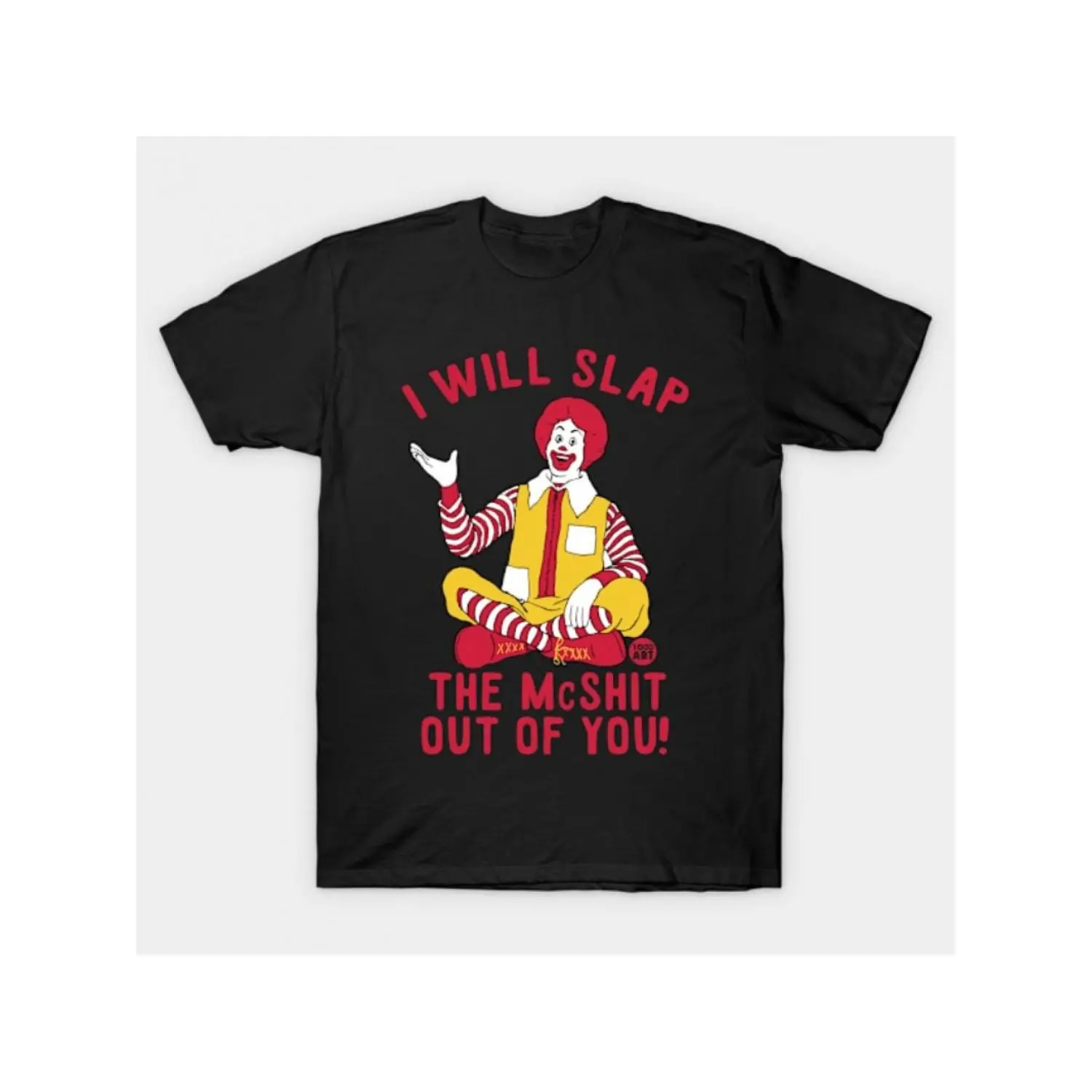 Men's Casual Round Neck Short-Sleeve Cotton T-Shirt, Humorous "I Will Slap the McShit Out of You" Graphic, Durable Vibrant Black Menswear Streetwear Tee, Sizes S-3XL Summer Top, Shortsleeve, Funny T Shirt