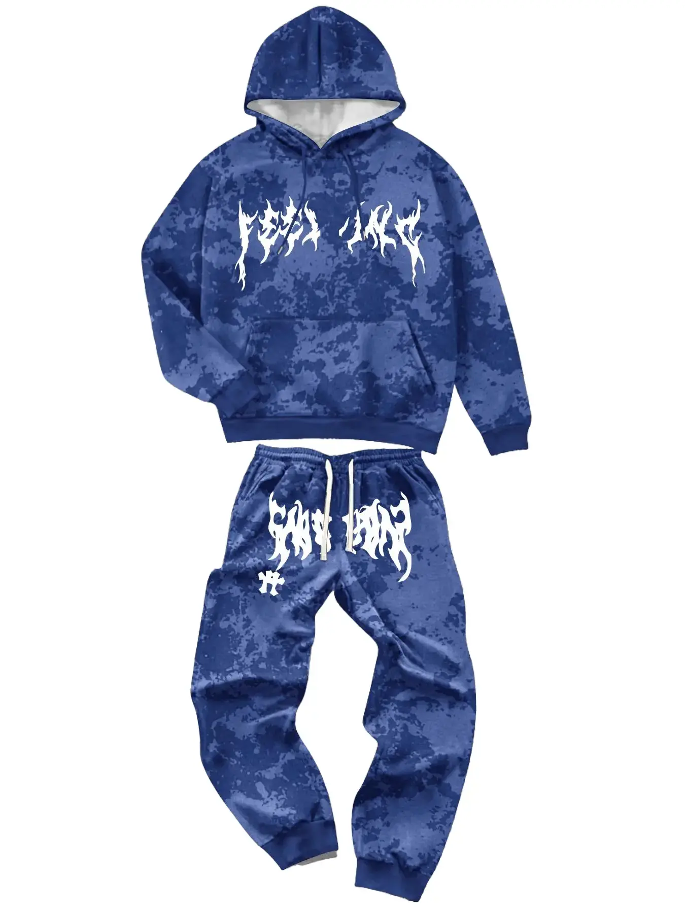 Men's 2-Piece Oversize Baggy Loose Casual Tracksuit, Long Sleeve Graphic Hoodie & Sweat Pants with Lightning Cross Print, Functional Pockets, Slight Stretch Black Polyester Fashion Clothing, Size M, Outfits, 2 Piece Sets, Streetwear