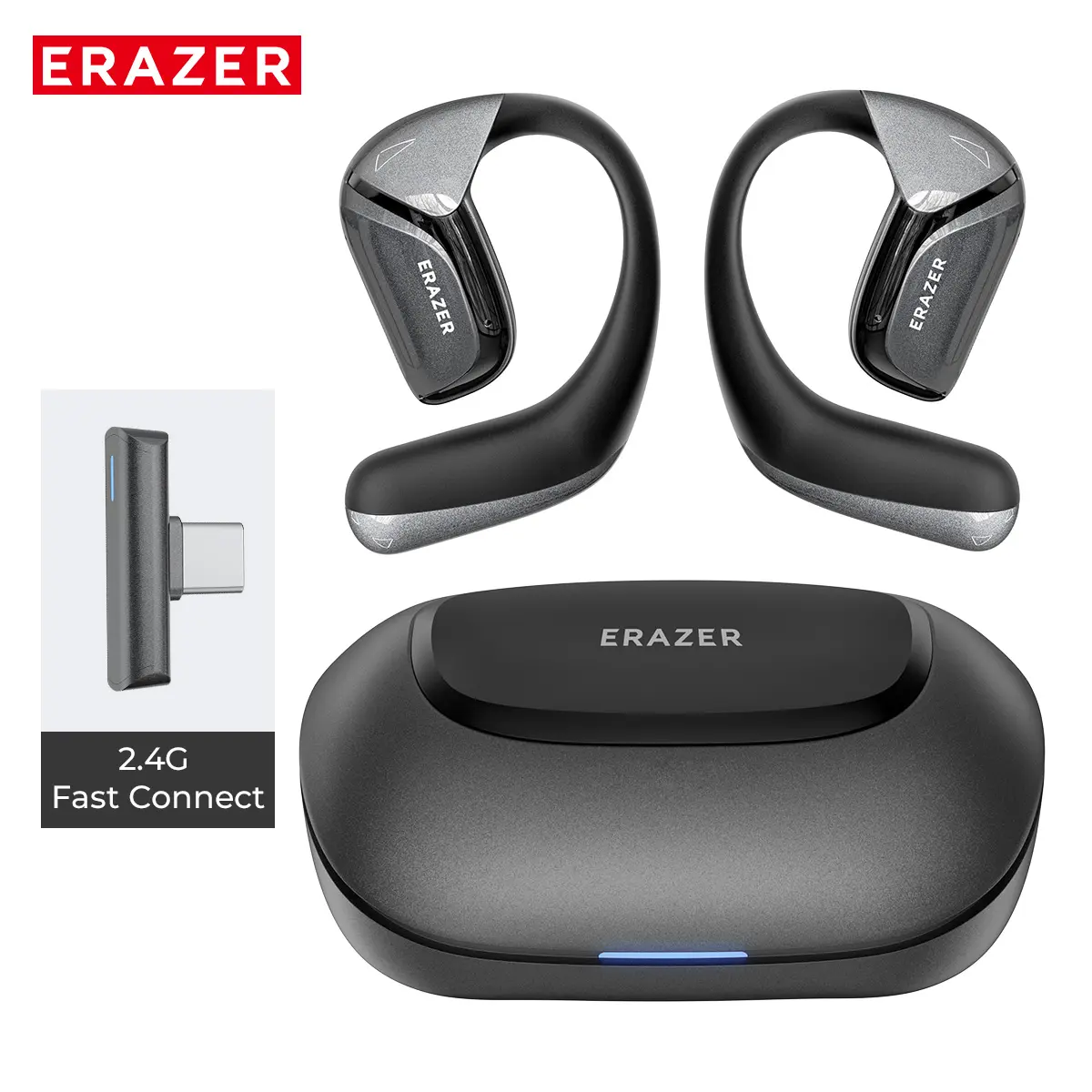 ERAZER XF29 Open-Ear 2.4G Fast Connect True Wireless Bluetooth 5.4 Earbuds, IPX5 Waterproof Electronic Audio Headphones with Mic, HiFi Sound Wearable Wireless Headphones for Waterproof Ear Protection, Noise Cancellation