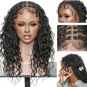 JALIZA Mila 18'' Hand-Tied Full Lace Boho Braided Wig with Invisible Drawstring - Salon-Level Human Hair Boho Curls & Small Knotless Braids, Human Hair Baby Hair, Natural Density, Natural Scalp