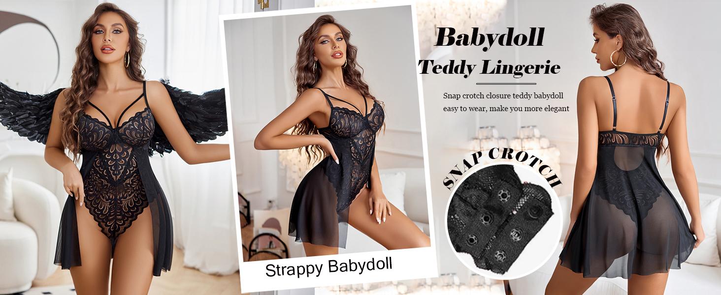 Avidlove Hot Lingerie for Women Floral Snap Crotch Chemise Nightie Lace Nightgown Soft Mesh Bodysuit with Adjustable Straps and Cutout Back SpringStatements