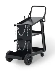 Garvee 3-tier welding cart, sturdy welding cart with 360° rotating wheels, tank storage safety chains, rolling MIG welding cart for TIG, ARC, MMA, plasma cutter, welding machine, black