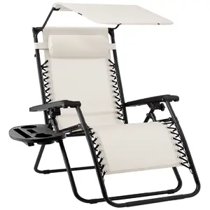 Best Choice Products Folding Zero Gravity Recliner Patio Lounge Chair w/ Canopy Shade, Headrest, Tray