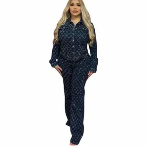 Heart Wide Leg Denim Rhinestone Jeans -Womenswear, Bottom Pants Trouser Style