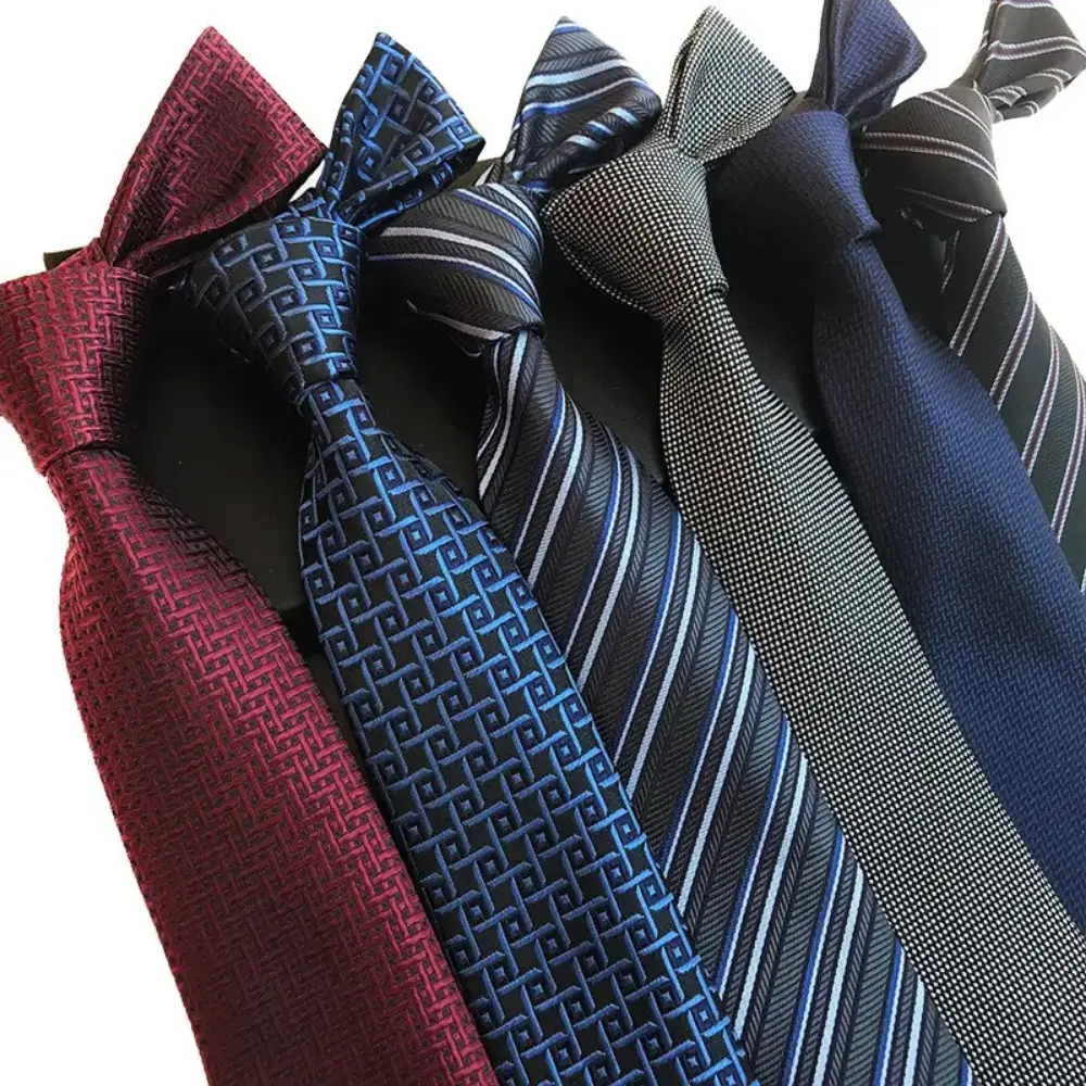 6-Pack Men's Slim Tie Set, Woven Neckties with Solid & Geometric Patterns for Formal Business Wear, Includes a Classic Black Tie, Plain Ties, Male