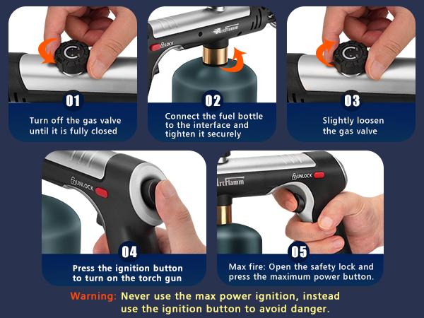 Powerful Propane Torch(Propane Tank Not Included),With One-Touch Max Fire Button and Safety Lock, Adjustable Blow Torch for Sous Vide Searing Steak, BBQ,Fireplace,Charcoal Wood，Excellent Gift for New Year