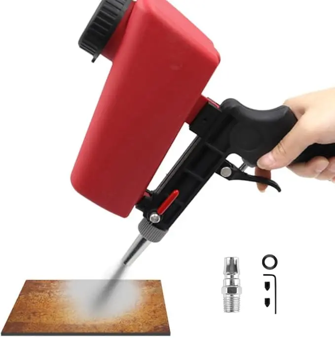 Handheld Pneumatic Air Sandblaster Gun with Connector Kit, Sandblasting Tools for Rust/Paint Rem on Plastic/Metal Surfaces, Portable Hand Tool for DIY-Pro Users
