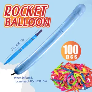 Rocket Balloons Flying 100pcs-pack With Air Pump Extra Long Whistling Party Favor Set Colorful Giant Balloons For Parties Christmas Gift Outdoor Kids Toys Birthdays Events Aerodynamic Tip Premium Latex Science Experiments Picnics Great Gift