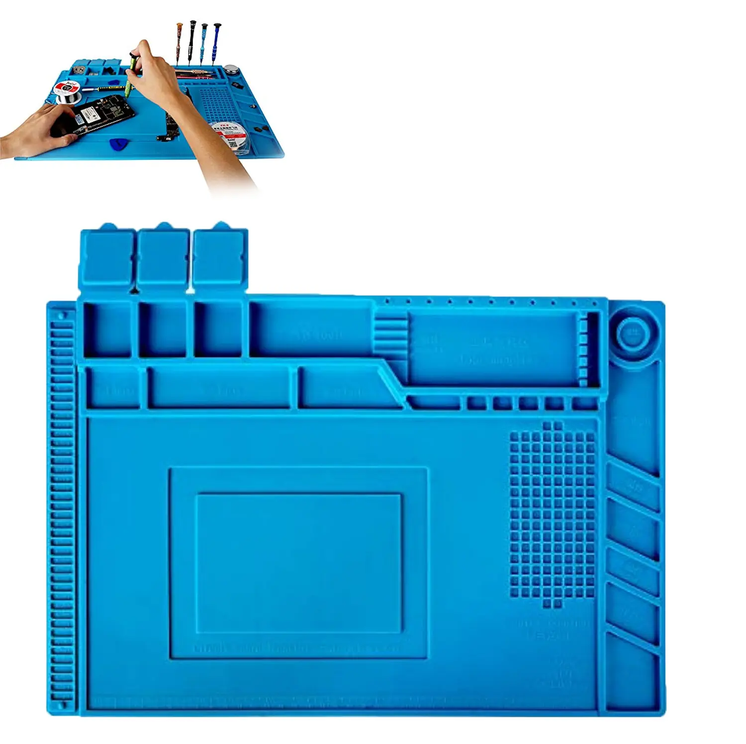 Heavy Duty Silicone Soldering Station Tool Mat - Insulation Pad with Magnetic Handle, Heat-Resistant for BGA Repair, Soldering Iron, Cell Phone Laptop Workbench Repairs, Isolation Pad