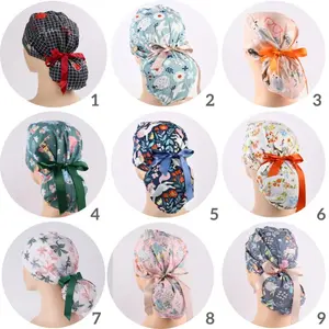 Ponytail Scrub Cap with Buttons & Sweatband: Handmade Cotton Medical Hat, Healthcare Workers Protect Hair
